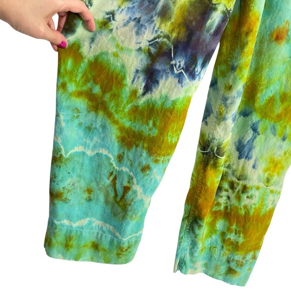 Handmade Tie Dye Jumpsuit Womens Size 8 Linen Jumper Pants Straight Leg Romper - Picture 9 of 14